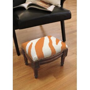 Orange Zebra Stripe Needlepoint Footstool