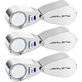Jarlink 40x Jewelers Magnifier مع بناء معدني ، LED/UV مضيء الزجاج المكبر قابلة للطي للأحجار الكريمة ، المجوهرات ، العملات المعدنية ، الطوابع