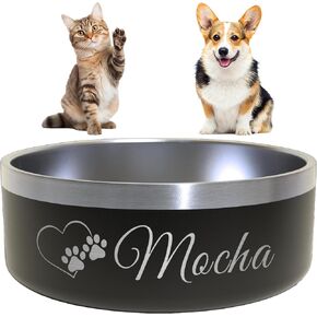 Heart + Paws and Name Dog Bowl - Engraved, Nonslip, Custom Dog Bowl, Custom, Stainless Steel, Engraved Pet Bowl, Feeding, Pet Supplies, Pet Food
