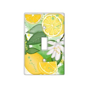 Decorative Wall Switch Cover Plate - Yellow Lemons Decor Switch Plate - Great for Kitchen and Dining Room With Yellows, Greens, and Whites (Single Rocker and Toggle Switch Left)
