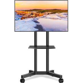 Mobile TV Stand with Upgraded Wheels for 32-75 Inch TVs up to 88 lbs, Height Adjustable Rolling TV Stand with Laptop Shelf, Mobile TV Cart with Heavy Duty Structure for Living Room, Patio, Office