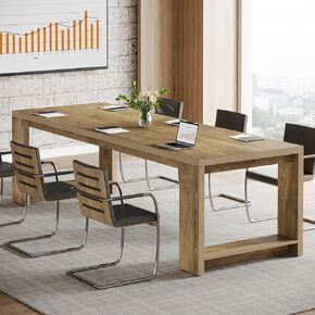 Tribesigns 7 ft Conference Table for 6 to 8 People, Modern Rectangle Meeting Room Desk for Boardroom, Home Office, Oak