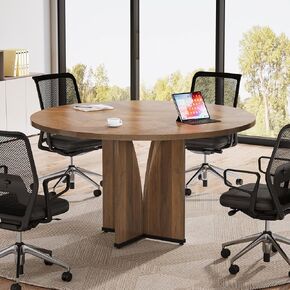 Tribesigns 39" Round Conference Table for 4, Wooden Meeting Table for Training & Seminar, Modern Small Office Table for Negotiation, Multi-Purpose Business Tables for Conference Room (Brown)