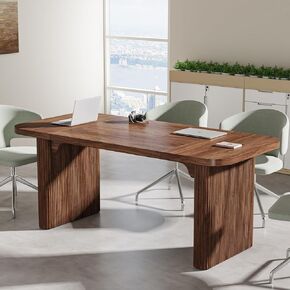Tribesigns 5ft Conference Table, Modern Rectangular Meeting Seminar Table with Double Pedestal, 62-Inch Large Boardroom Table for Office (Brown)