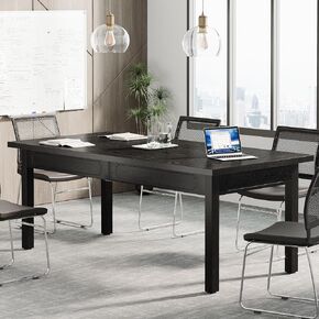 Tribesigns Rectangular Office Conference Table, Farmhouse Meeting Room Tables for 4-6 People, Business Seminar Table for Office Meeting Conference Room, Black (Black)