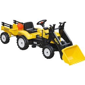 Aosom Kids Ride-On Excavator, Pedal Car Bulldozer, Move Forward/Back with Real Working Dirt Bucket, 6 Wheels, & Cargo Trailer