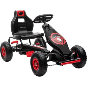 Aosom Kids Pedal Go Kart Ride-on Toy with Ergonomic Comfort, Pedal Car with Tough, Wear-Resistant Tread, Go Cart Kids Car for Boys & Girls with Suspension System, Safety Hand Brake, Ages 5-12, Red