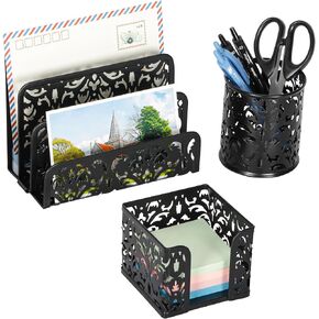 EasyPAG 5-Piece Desk Organizer and Accessories Set -Pencil Holder, Letter Sorter, File Holder,Business Card Holder and Sticky Note Holder,Black