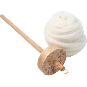 Drop Spindle Top Whorl with Wool Strips Hand Carved Wood for Woven Crochet Felting