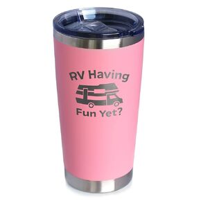 RV Having Fun Yet - Insulated Coffee Tumbler Cup with Sliding Lid - Stainless Steel Insulated Mug - Cute Outdoor Camping Mug - Teal