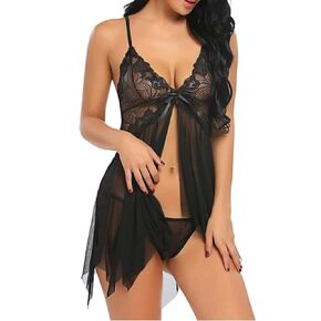 wedding day black nightgown sexy lingerie for women lingerie naughty lingerie black thong (2XL/3XL)