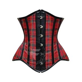 Red Black Cotton Steel Boned Corset - Curvy Shape, Underbust, Punk Rockabilly, Cotton (20" (For 24-25 inch Natural Waist))
