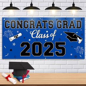 Plastic Graduation Banner Class of 2025,65" x 32.7" Graduation Decorations 2025,Congrats Grad Backdrop Banner,Photography Party Supplies (Blue)