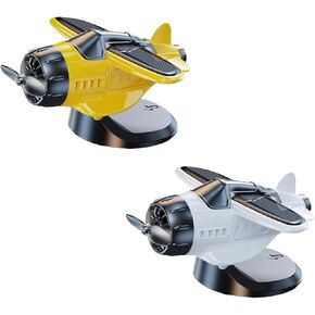 Solar Powered Airplane Shaped Car Ornaments, Airplane Dashboard Ornament, Drifting Solar Rotating Airplane Ornaments for Car Interior Dashboard Accessories (1pcs*Yellow/White)