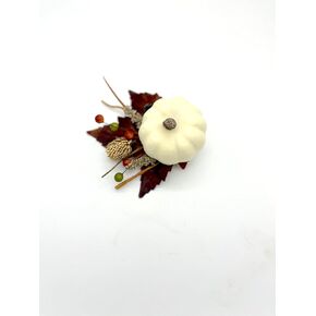 Thanksgiving Fall Farmhouse Table place-setting decorated with Rustic Beige Pumpkin, Fall Leaves, Maple Leaves, Pine Cones - Set of 6