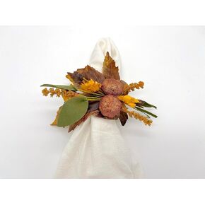 Thanksgiving Napkin Ring with Glitter Pumpkin and Fall Leaves - Set of 6