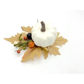 Thanksgiving Fall Farmhouse Table place-setting decorated with Rustic Beige Pumpkin, Fall Leaves, Cotton Balls and Wooden Branches - Set of 6