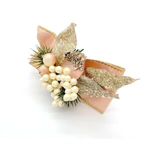 Rose Pink and Champagne Gold Napkin Rings for Christmas and Winter Holidays - Set of 6