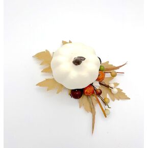 Thanksgiving Fall Farmhouse Table place-setting decorated with Rustic Beige Pumpkin, Fall Leaves, Cotton Balls and Wooden Branches - Set of 6