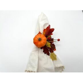 Rustic Thanksgiving Table Decor Handmade Pumpkin Decorated Napkin Rings Set of 6