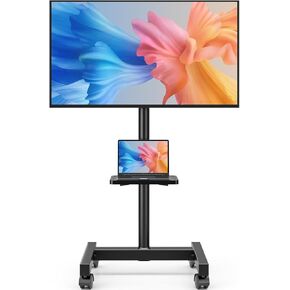 منصة تلفزيون التلفزيون المتنقلة من 13 إلى 50 بوصة LCD LED شاشة مسطحة/منحنية شاشة تصل إلى 77 رطلاً ، وقبلة تلفزيونية قابلة للتعديل مع ارتفاع مع Tilt Vesa 200x200 ، حامل تلفزيوني محمول مع رف AX2007TBM