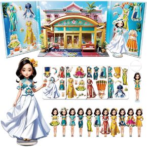 Yuzee Paper Dolls Stickers - Magnetic Dress Up Dolls for Girls - Toddler Travel Toys - 1 Paper Doll and 33 Clothing Accessories with 3D Magnetic Game Scene, Foster Creativity and Imagination (Joy)