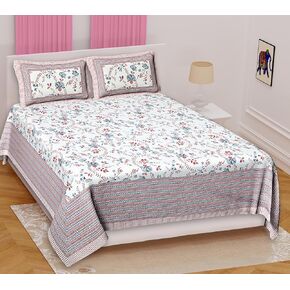 Marusthali Jaipuri Cotton Bed Sheets King Size Block Printed Handmade Bedsheet Bedcover Bedspread Bed Cover with 2 Pillow Cases 100% Cotton Bedsheets 108 x 108 inches (Blue)