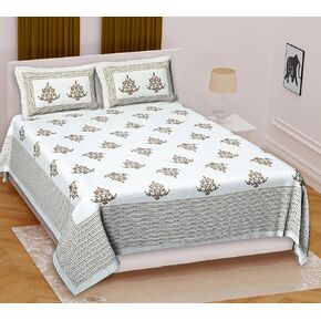 Marusthali Cotton New Bed Sheets King Size Block Printed Handmade Sanganeri Bedsheet Bedcover Bedspread Bed Cover with 2 Pillow Cases 100% Cotton Bedsheets 108 x 108 inches (Pink)
