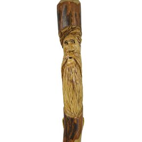 Persimmon Walking Stick with Mountain Man Carving, Up to 60" Staff, Dried and Finished