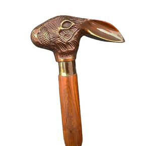 Vintage Handmade Decorative Brass Rabbit Head Handle Victorian Wooden Walking Stick Cane Perfect for Father/Mother, Men, or Women, Natural Wood Steampunk Walking Cane, 36 Inchesr