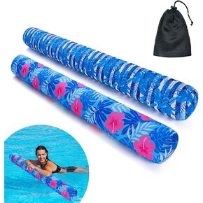 Inflatable Swimming Pool Noodle, 2 Pack Soft Fabric Quick Drying Covered Large Pool Floats Noodles, Premium Buoyancy Swim PoolFloats with Portable Storage Bag for Pool Party Toy