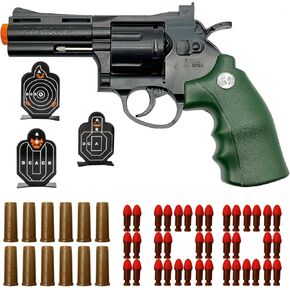 Soft Bullets Revolver Toy Gun, Realistic Foam Blasters Revolver Shooting Game Role-Playing Props Gifts for Adults Children with 12 Shells 100 Bullets and 3 Targets (White)