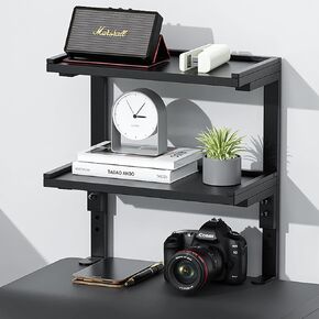 2-Tier Desk Shelf, Expandable Under Desk Storage, Clamp on Desk Shelf, Desktop Accessories for Offices, Study Rooms, and Game Rooms (Wood)