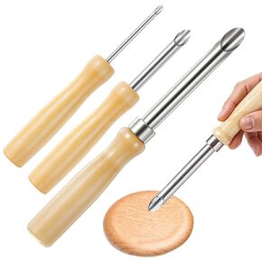 Ouligay 3 Pcs 3 Size Straw Puncher for Plastic Lids Lemonade, Wood Handle Clay Tools for DIY Drilling Sculpture Modeling Pottery Tools, Straw Hole Puncher for Plastic Lids