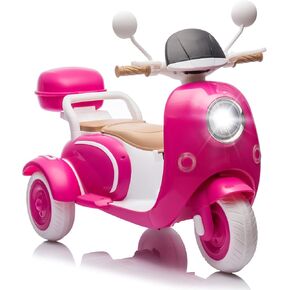 Dual Motor 12V Kids Motorcycle, Twin Engine Ride On Car, 3 Wheels Electric Motorbike with USB,Bluetooth,Lights,Storage Box, 2 Seats Motorcycle for Ages 3+, Purple
