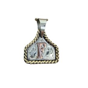 Cowtag Copper Initial Necklace. Hand Engraved. Pendant Only. Wear Over Clothing. Avoid Water (Antique Finish, K, S)