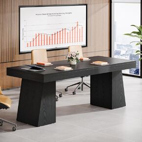 Tribesigns 55.1" W Conference Table for 4-6 People, Modern Meeting Table with Thick Tabletop and Double Trapezoidal Legs, Small Wood Seminar Desk Office Furniture for Conference Room, Light Brown