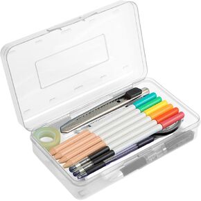 Pink Clear Large Plastic Hard Pencil Box Case for Girls Boys, Crayon Box for School Supplies and Office Supplies