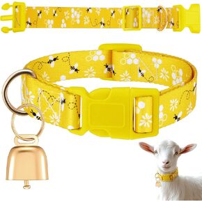 Talltalk Goat Collars with Bells Grazing, Copper Bell and Adjustable Nylon Collar Set Loud Bronze Bell for Summer Small Farm Animal Sheep Cow Sheep Dog Accessories(Retro Flower,Pink)