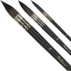 Creative Mark Danube Professional Watercolor Quill Brushes Set of 3 - #6, #10, #14 - Kazan Squirrel and Synthetic Hair Watercolor Brushes for Painting