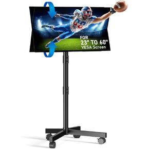 Mobile TV Stand for 23-60 Inch LCD LED OLED Flat Panel Curved Screen TVs up to 88 lbs, Tilt and Height Adjustable, Locking Rolling Wheels TV Cart with Shelf, Max VESA 400x400mm, Black