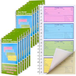 12 Pcs Spiral Bound Phone Message Book for Business Office, 5 1/2" x 11"2 PartTelephone Message Pads with Carbon Copy, Colorful Carbonless Duplicate Call Log Book