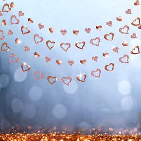 Cheerland Glitter Rose Gold Heart Garland Shiny Valentines Day Decoration Mother's Day Banner Backdrop Hanging Decor for Engagement Bachelorette Wedding Bridal Shower Streamer Anniversary Party Suppy