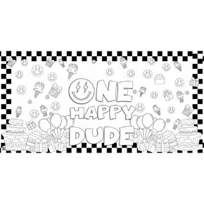 Creative Crayons Workshop - One Happy Dude First Birthday Party Coloring Poster - 36" x 72" Kids Activity Tablecloth, Boys First Birthday Decor and Fun Theme, Made in the USA