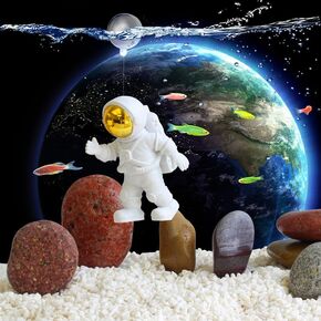 Floating Astronaut Aquarium Decoration, Gold Resin Fish Tank Ornament with Clear Ball, 2.31 x 1 x 1.2 inches