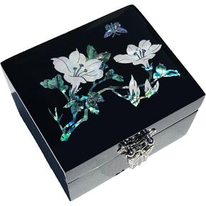 Handmade Lacquer Jewelry Box Ornaments, Made of Solid Wood with Natural Mother-of-Pearl Carved and Pasted, Can Be Used to Store Bracelets, Rings, Earrings, Watches, and Other Items.