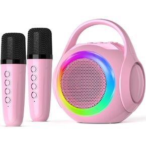 آلة الكاريوكي المصغرة للأطفال مع 2 ميكروفونات ، لعبة الكاريوكي الصغار بلوتوث مع مصابيح LED ، متحدثة محمولة قابلة للشحن للفتيات والفتيان من 3 إلى 10 in Kuwait
