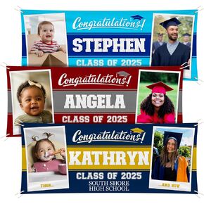 Graduation Banner 2025 Personalized - Your Own School Colors, Message - 17 Color Options 3 Sizes, 13oz Vinyl - Class of 2025 Banner, Outdoor Graduation Decor - Photo