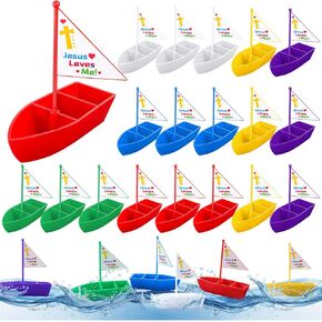 Sotiff 24 Pcs Jesus Loves Me Toy Boat Religious Sailboat Toy Religious Crafts for Kids Bulk Christian Boat Gifts Bible Supplies Decor for Party Supplies