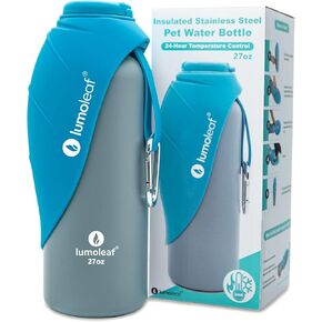 Lumoleaf معزول الكلب زجاجة مياه ماء 27 أوقية من الفولاذ المقاوم للصدأ - حافظ على الماء بارد أو دافئ ، وعاء مياه حيوان أليف محمولة للسفر ، ودليل تسرب على نطاق واسع لسهولة ملء الجليد وتنظيفه مياه الحيوانات الأليفة